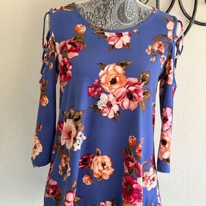 Moa Moa Floral Blouse - Blue and Pink